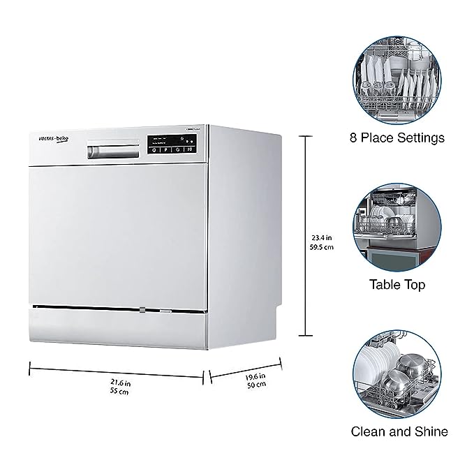 Voltas Beko 8 Place Settings Table Top Dishwasher (DT8S, Silver, Inbuilt Heater) (OPEN BOX) Voltas Beko 8 Place Settings Table Top Dishwasher (DT8S, Silver, Inbuilt Heater) (OPEN BOX)